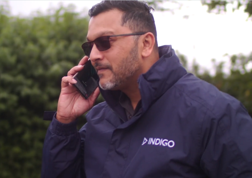 Indigo field engineer on the phone